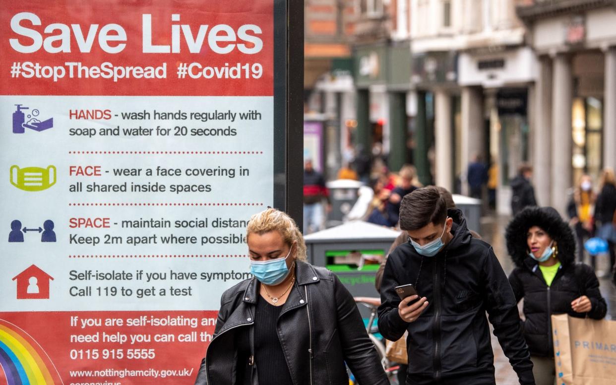 Shoppers in Nottingham ahead of Tier 3 restrictions coming in on Thursday - Joe Giddens/PA