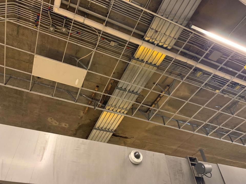 Just before 3 a.m. on May 22, the day the St-Laurent LRT station was slated to reopen following a five-day closure, an engineer forwarded this image to city staff flagging a 'dangling' piece of metal frame over the platform edge. 