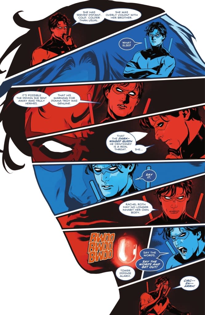 Dick Grayson talks to Nightwing of Circ-En-Arrh in Titans 11