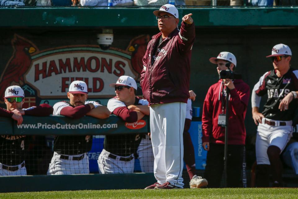 Head coach Keith Guttin, of Missouri State, during the Bears 11-8 win over Nevada at Hammons Field on Saturday, March 26, 2022.