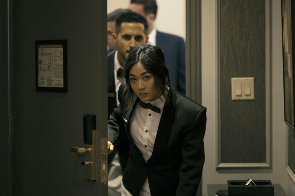 This image released by Prime Video shows Karen Fukuhara in a scene from the fourth season of "The Boys." (Jan Thijs/Prime Video via AP)