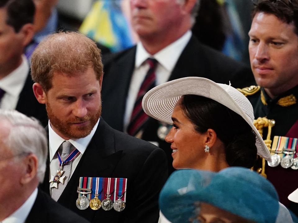 Meghan Markle and Prince Harry attend the National Service of Thanksgiving for the Queen's platinum jubilee in June.