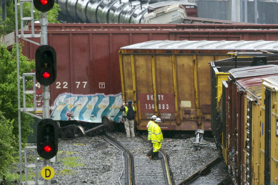 At the derailment site