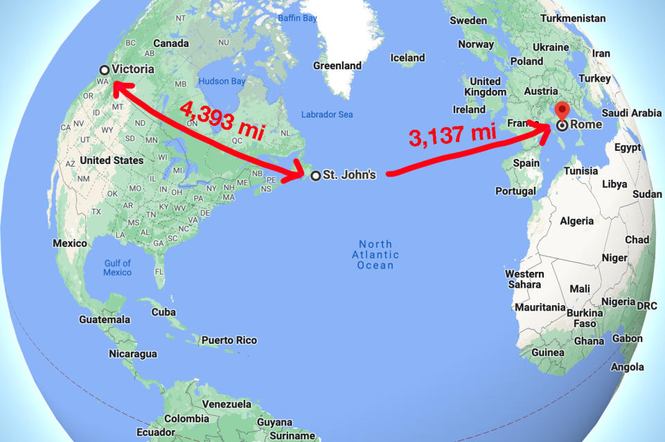 a map showing the distances