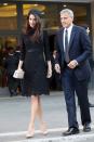 <p>Amal wore a black Atellier Versace lace dress and hat with husband George Clooney while visiting Pope Francis at the Vatican.</p>