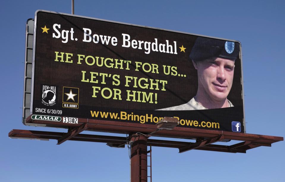 A billboard calling for the release of U.S. Army Sergeant Bowe Bergdahl, held for nearly five years by the Taliban after being captured in Afghanistan, is shown in this picture taken near Spokane, Washington on February 25, 2014. Bergdahl has been released and is now in U.S. custody, President Barack Obama said on May 31, 2014. Picture taken on February 25, 2014. REUTERS/Jeff T. Green (UNITED STATES - Tags: MILITARY POLITICS CIVIL UNREST CONFLICT TPX IMAGES OF THE DAY)