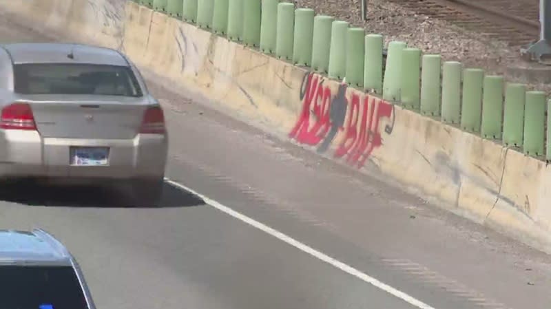 Graffiti along a freeway in Portland, May 13, 2024 (KOIN)