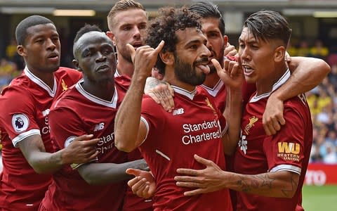 Salah celebrates scoring his first goal for Liverpool against Watford back in August - Credit: Getty Images