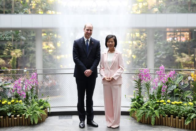 <p>Chris Jackson/Getty</p> Prince William visits the HSBC Rain Vortex at Jewel Changi Airport.