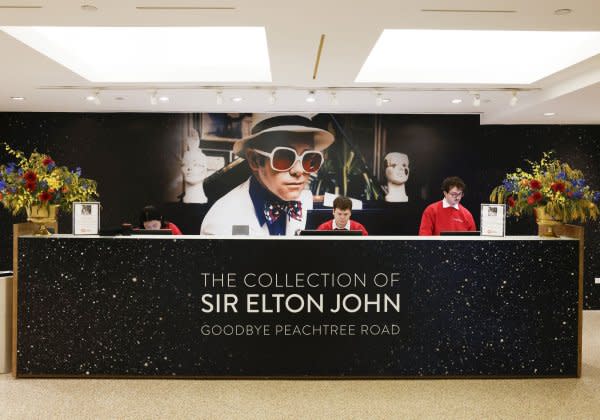 Photographs, art, furniture, fashion and other collectables are on display and will be sold at auction as part of The Collection of Sir Elton John Goodbye Peachtree Road at Christie's in New York City. Photo by John Angelillo/UPI