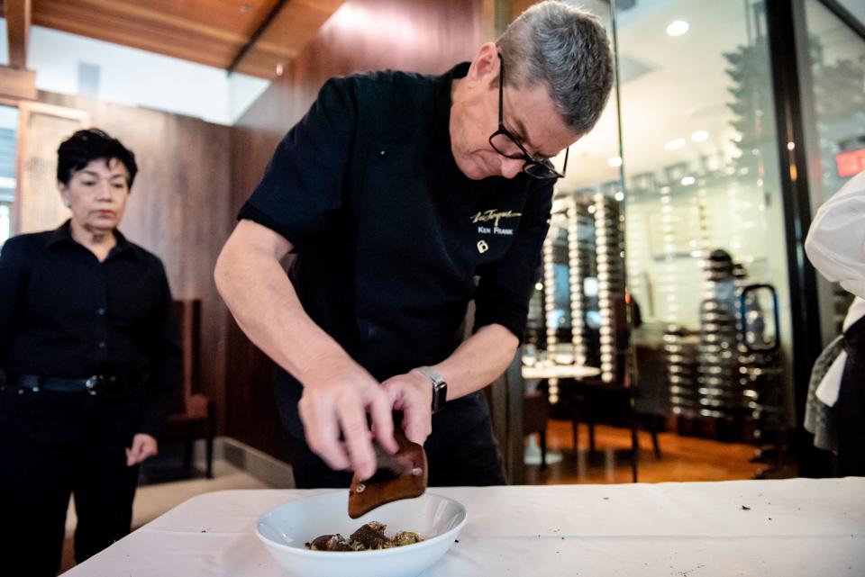 Chef Ken Frank, whose Napa restuarnt La Toque often features truffles on the menu, is shown shaving truffles for the Winery Truffle Lunch at St. Supéry Estate Vineyards & Winery in Rutherford, California.