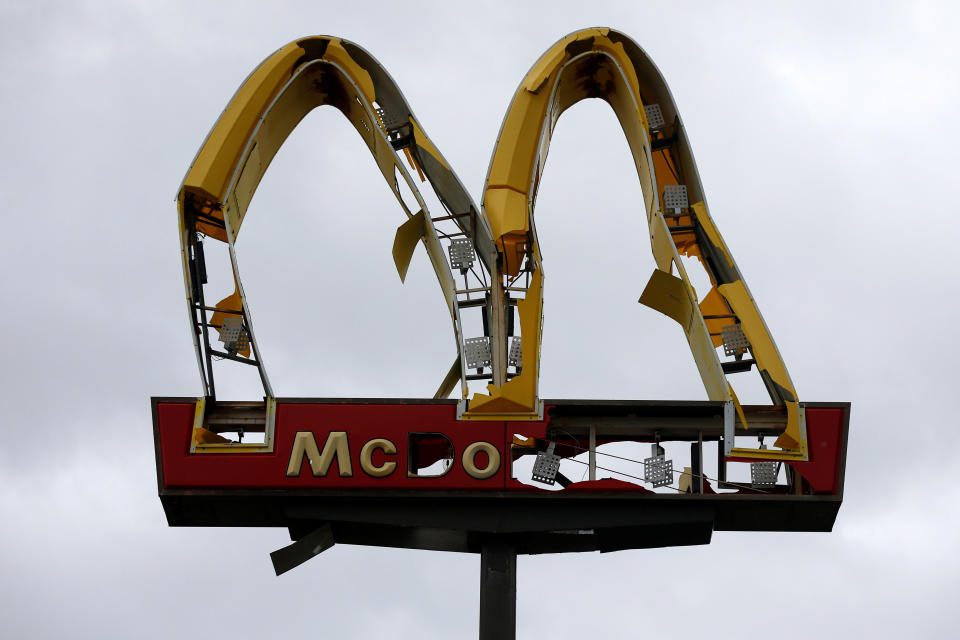 A McDonald's sign damaged in Panama City Beach.