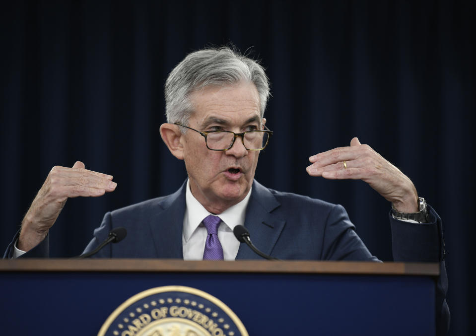 WASHINGTON, July 31, 2019 -- U.S. Federal Reserve Chairman Jerome Powell speaks during a press conference in Washington D.C., the United States, on July 31, 2019. U.S. Federal Reserve on Wednesday lowered interest rates for the first time since the 2008 global financial crisis, amid rising concerns over trade tensions, a slowing global economy and muted inflation pressures. The Federal Open Market Committee, the Fed's rate-setting body, trimmed the target for the federal funds rate by 25 basis points to a range of 2 percent to 2.25 percent after concluding its two-day policy meeting, in line with market expectation. (Photo by Liu Jie/Xinhua via Getty) (Xinhua/Liu Jie via Getty Images)