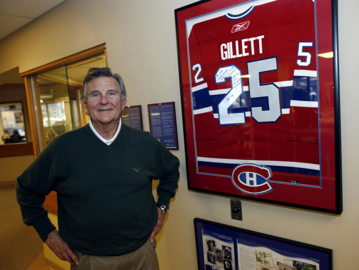 FILE - Dr. Richard Steadman stands next to a sweater from Montreal Canadiens owner George Gillett hanging in the Steadman Hawkins Clinic in the Vail Valley Medical Center in Vail, Colo., March 12, 2009. Steadman, an orthopedic surgeon who founded the renowned Steadman Clinic where many of the world's elite athletes have gone for career-saving treatment, has died at age 85. He died in his sleep Friday, Jan. 20, 2023, at his home in Vail, said Lynda Sampson, vice president of external affairs at the Steadman Clinic and the Steadman Philippon Research Institute. (AP Photo/David Zalubowski, File)