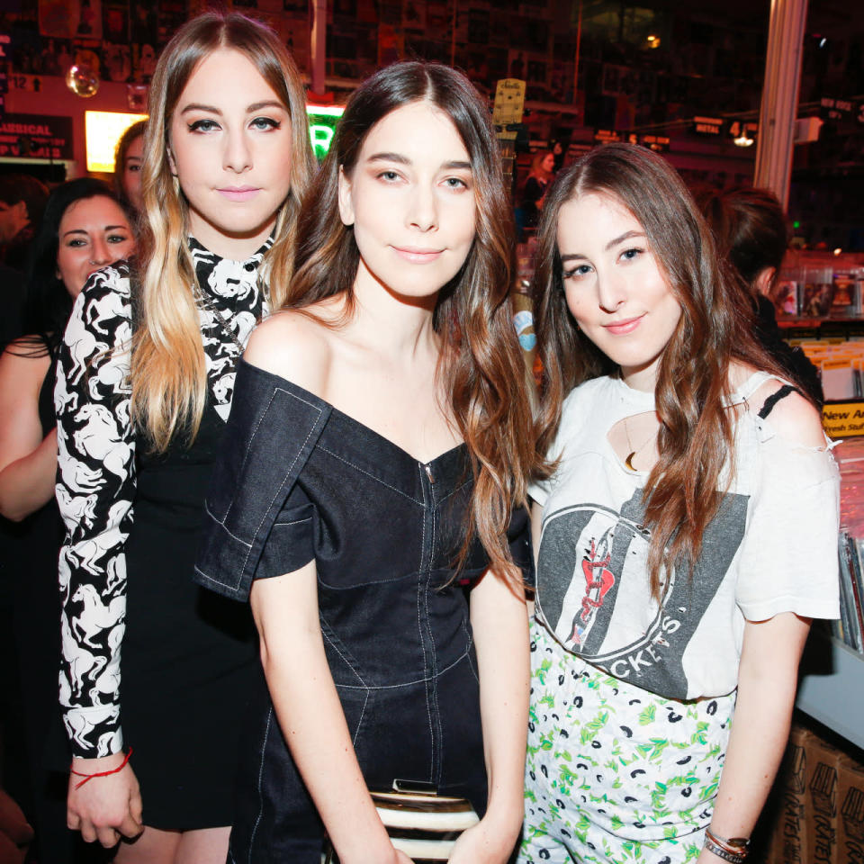 The band Haim at Stella McCartney at the Stella McCartney’s autumn 2016 show at Amoeba Music in Los Angeles.