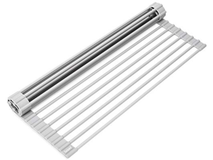 BWE 20.5 in x 13 in Roll Up Kitchen Sink Drying Dish Rack Foldable Drainer for Sink Counter Cups Fruits Vegetables in Gray