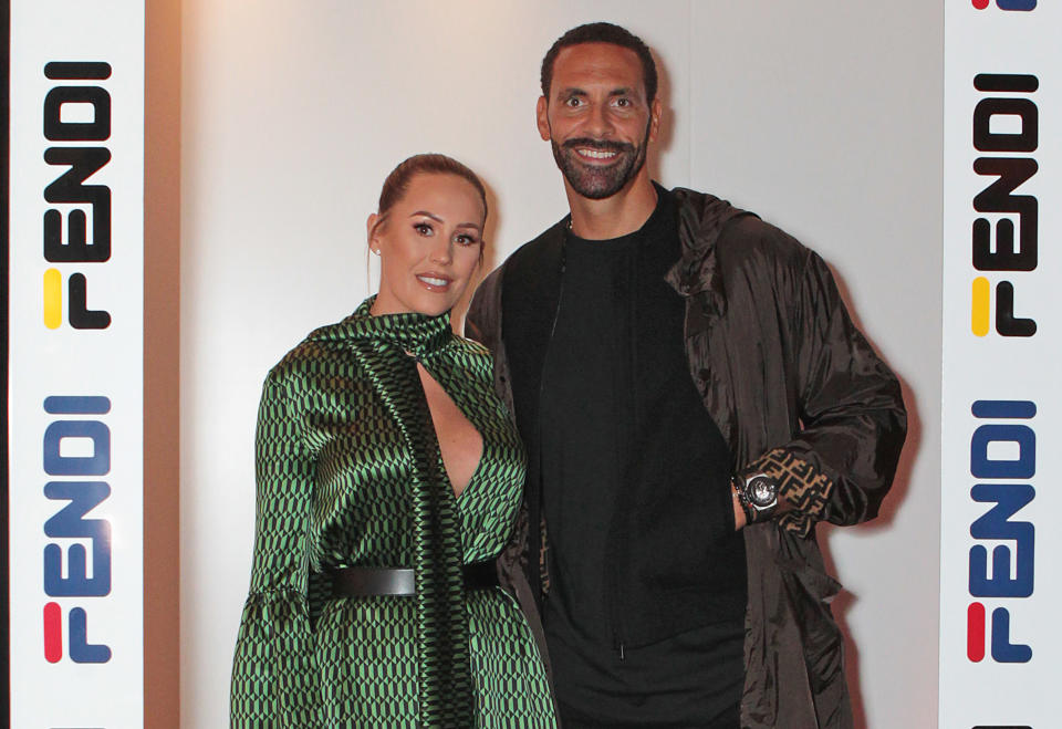 Kate Wright and Rio Ferdinand attend the FENDI MANIA Collection Launch on October 16, 2018 in London, England.  (Photo by David M. Benett/Dave Benett/Getty Images for FENDI) 