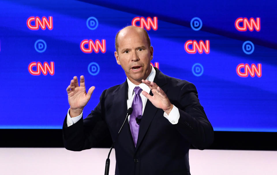 Democratic presidential hopeful former US Representative for Maryland's 6th congressional district John Delaney participate in the first round of the second Democratic primary debate of the 2020 presidential campaign season hosted by CNN at the Fox Theatre in Detroit, Michigan on July 30, 2019. (Photo by Brendan Smialowski / AFP) / ALTERNATIVE CROP        (Photo credit should read BRENDAN SMIALOWSKI/AFP/Getty Images)