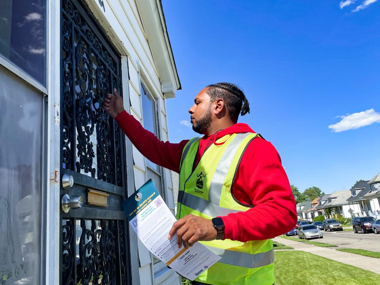 Human Fliers President Vaughn Arrington visits homes on Detroit's east side to promote water affordability programs on Thursday, June 2, 2022.