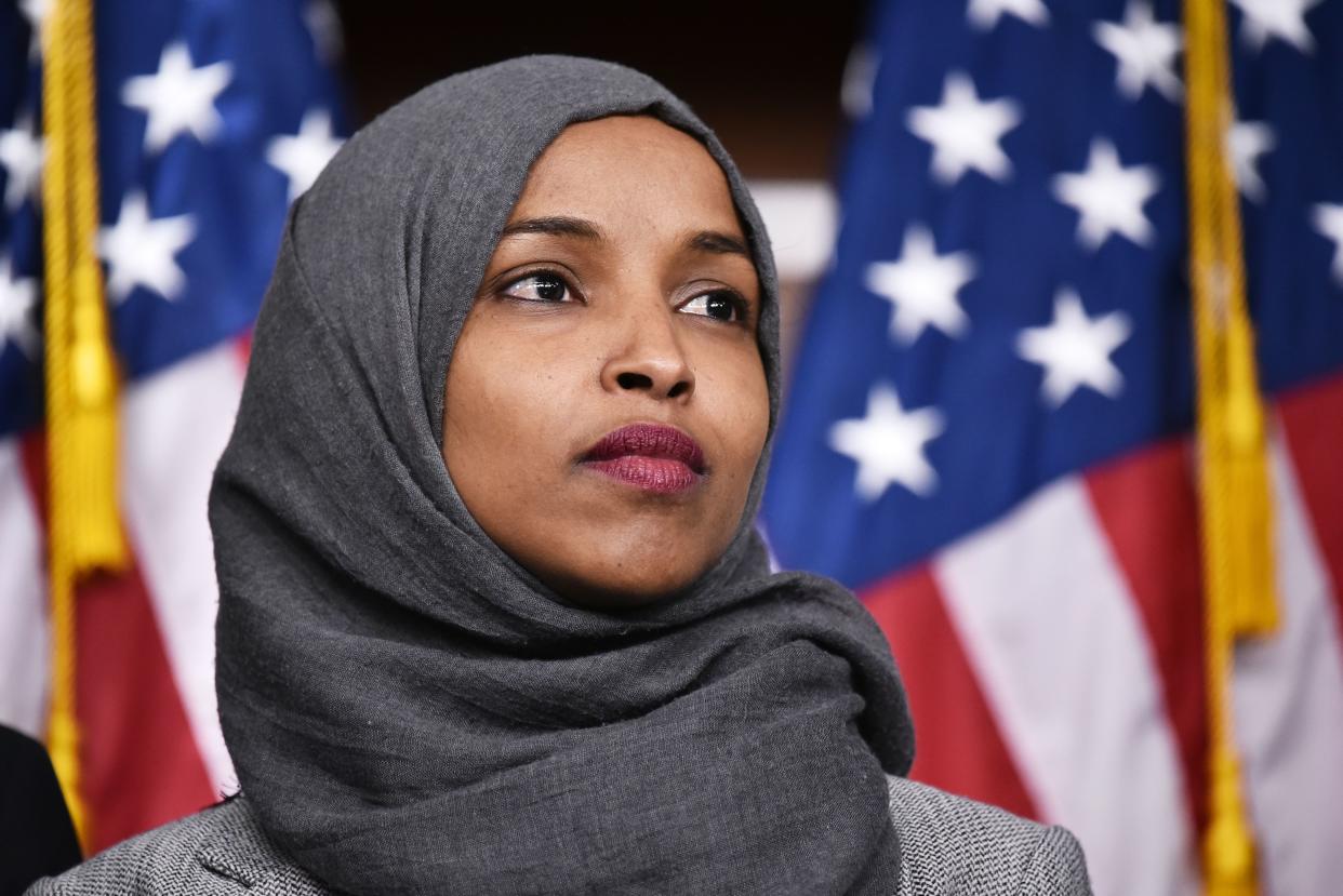 Rep.-elect Ilhan Omar, D-Minn., responds to a conservative minister who complained about hijabs on the floor of the U.S. House of Representatives. (Photo: Mandel Ngan/AFP/Getty Images)