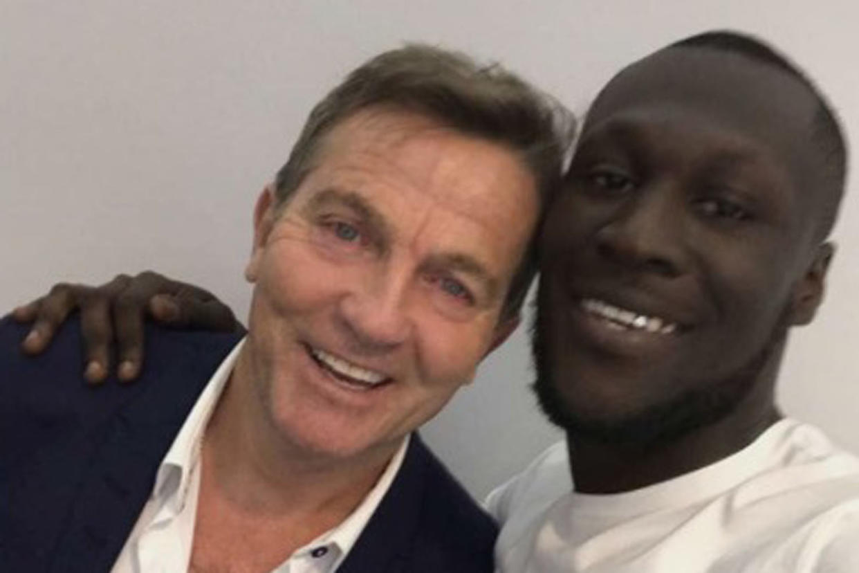 New pals: Bradley Walsh and Stormzy pose for a selfie at the Brits: Stormzy/Snapchat