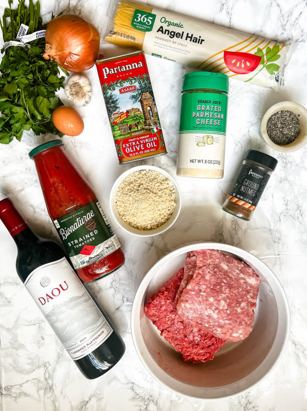 Ingredients for Ina Garten's Real Meatballs and Spaghetti<p>Courtesy of Jessica Wrubel</p>