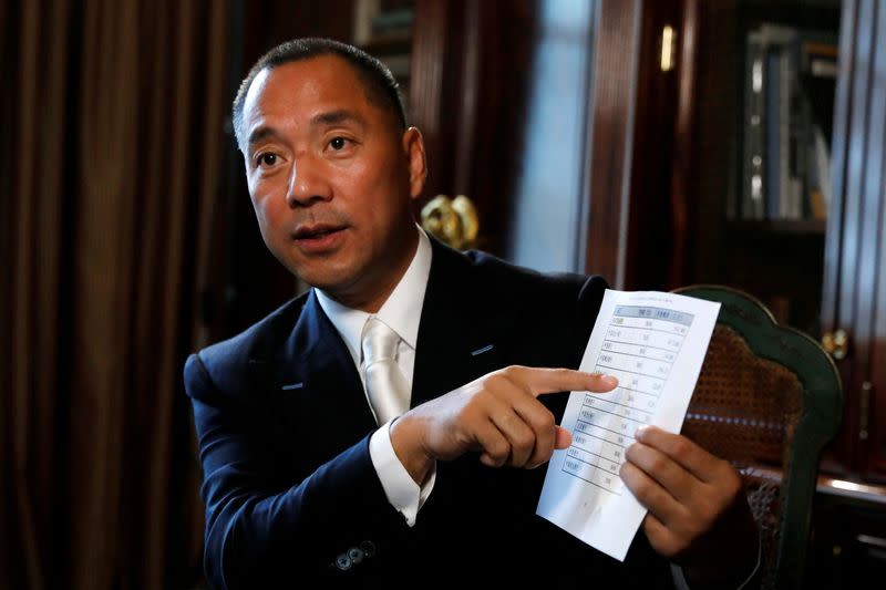 FILE PHOTO: Billionaire businessman Guo Wengui speaks during an interview in New York