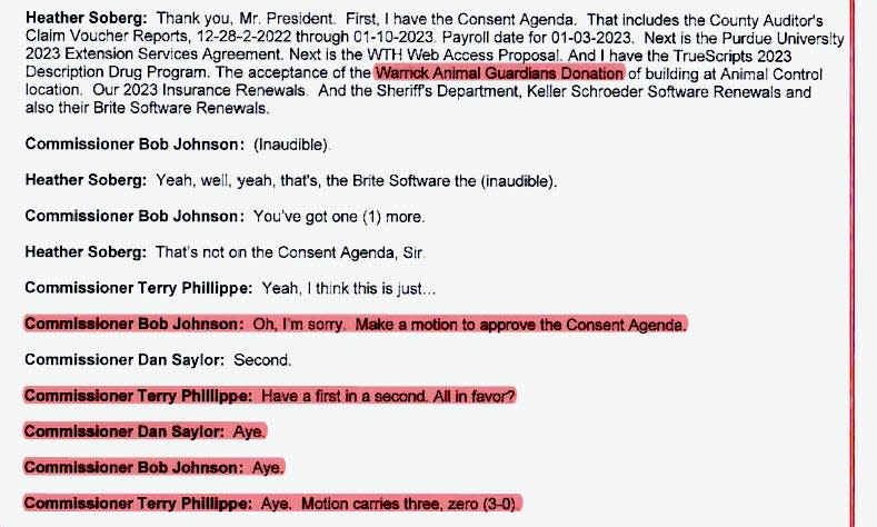 An excerpt from a sworn affidavit filed in support of charging Warrick County Commissioner Terry Phillippe with multiple felony offenses (highlights added by the Courier & Press).