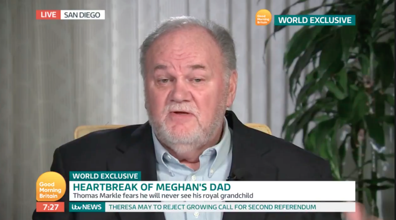 Thomas Markle leaked a letter to the Daily Mail, which was written by the Duchess of Sussex. Photo: ITV
