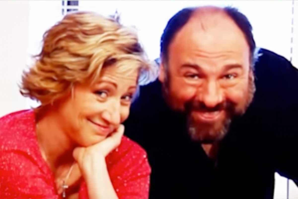 Edie Falco and James Gandolfini in the one-off ‘Sopranos’ reunion (YouTube via Pablo Torres Finds Out)