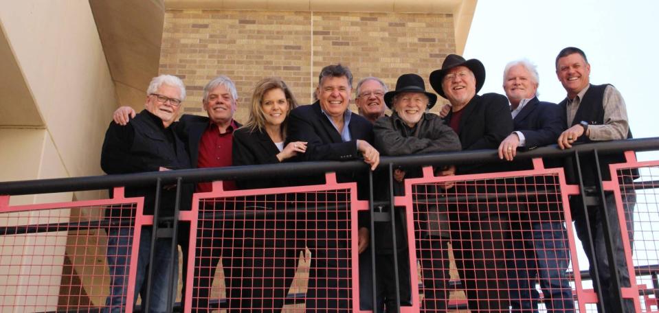 The 2023 Maines Brothers Band: Jerry Brownlow, Lloyd Maines, LaTronda Moyers, Kenny Maines, Steve Maines, Richard Bowden, Cary Banks, Randy Brownlow, and Donnie Maines.