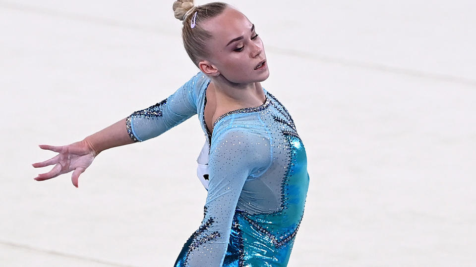 Angelina Melnikova, pictured here in the women's floor final at the Tokyo Olympics. 