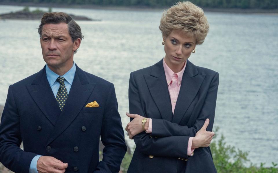 Dominic West as Prince Charles, and Elizabeth Debicki as Princess Diana in a scene from The Crown - Keith Bernstein/AP