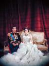 <p>For her wedding to Shah Mohammed Reza Pahlevi, Soraya wore a bespoke dress by Christian Dior made with white silk, gold embroidery, and tulle. The dress reportedly weighed more than 60 pounds. </p>