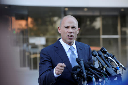 FILE PHOTO: Michael Avenatti, lawyer for adult film actress Stephanie Clifford, also known as Stormy Daniels, speaks to the media outside the U.S. District Court for the Central District of California in Los Angeles, California, U.S. September 24, 2018. REUTERS/Andrew Cullen/File Photo