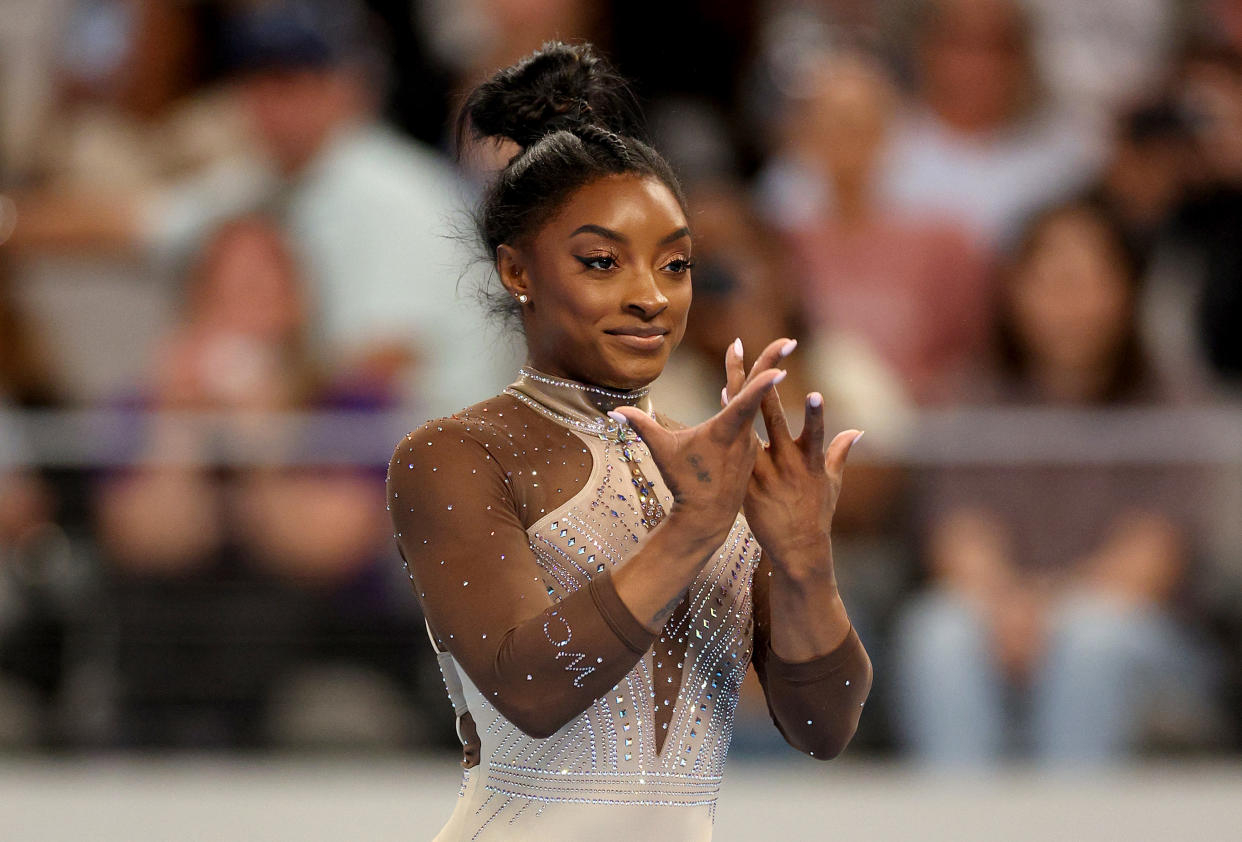 Simone Biles estableció una marca al ganar por novena ocasión el all-around del Campeonato Nacional de los Estados Unidos. (Foto: Elsa/Getty Images)