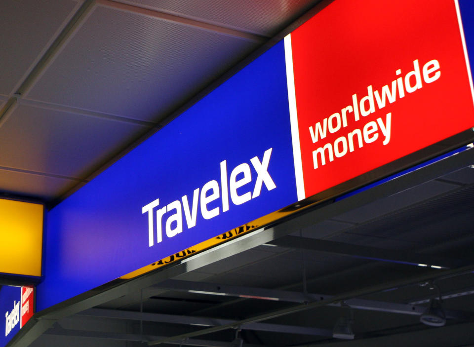 File photo dated 08/12/08 of a Travelex sign at Heathrow Airport. At least 14 institutions, including some of Britain's biggest high street banks, have been hit by a major outage, stopping them from offering euros, dollars and other foreign cash to customers across the UK.