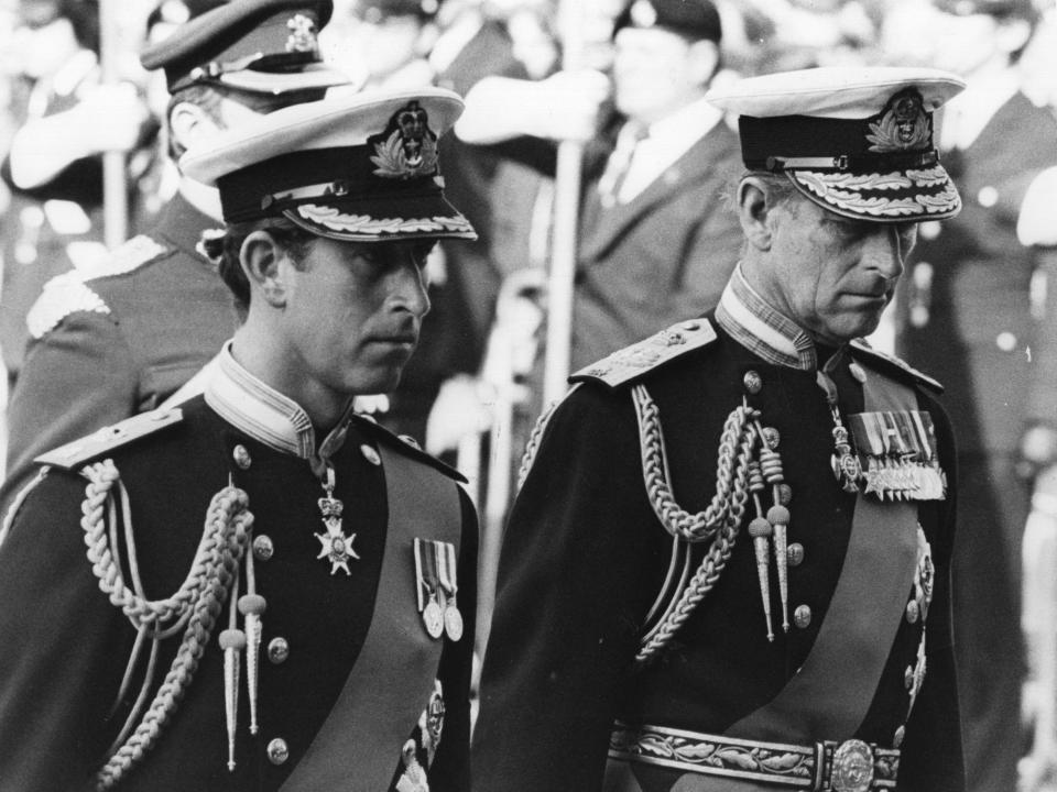 Prince Charles, Prince Philip at Dickie Mountbatten's funeral