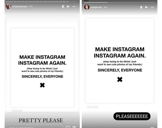 Kim Kardashian, Kylie Jenner Reposts Critique Of Instagram: Stop Trying to  Be TikTok