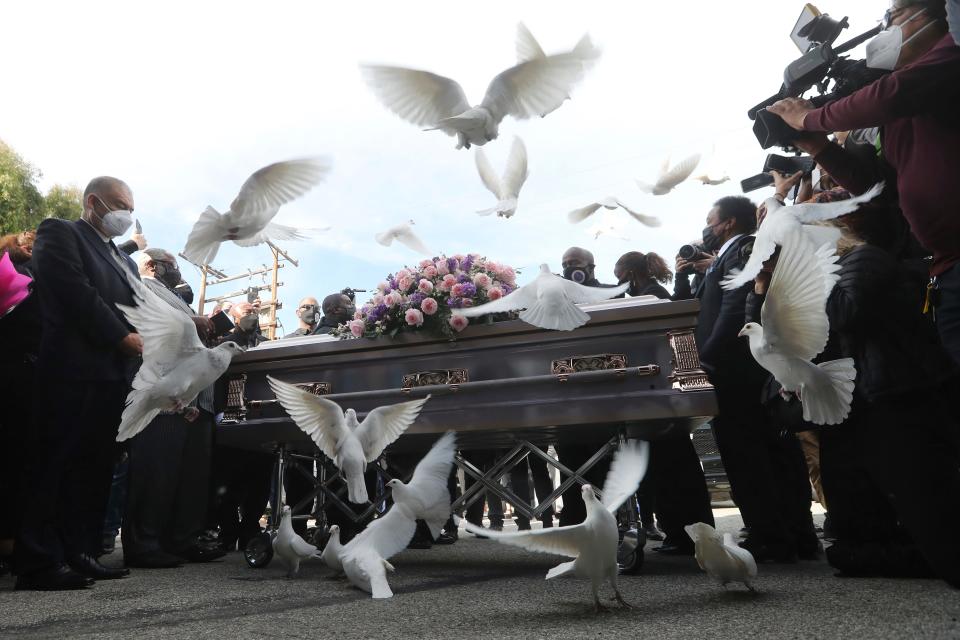 Forty doves are released at the funeral of 14-year-old Valentina Orellana-Peralta, killed on Dec. 23, by a LAPD police officer's stray bullet while shopping with her mother.