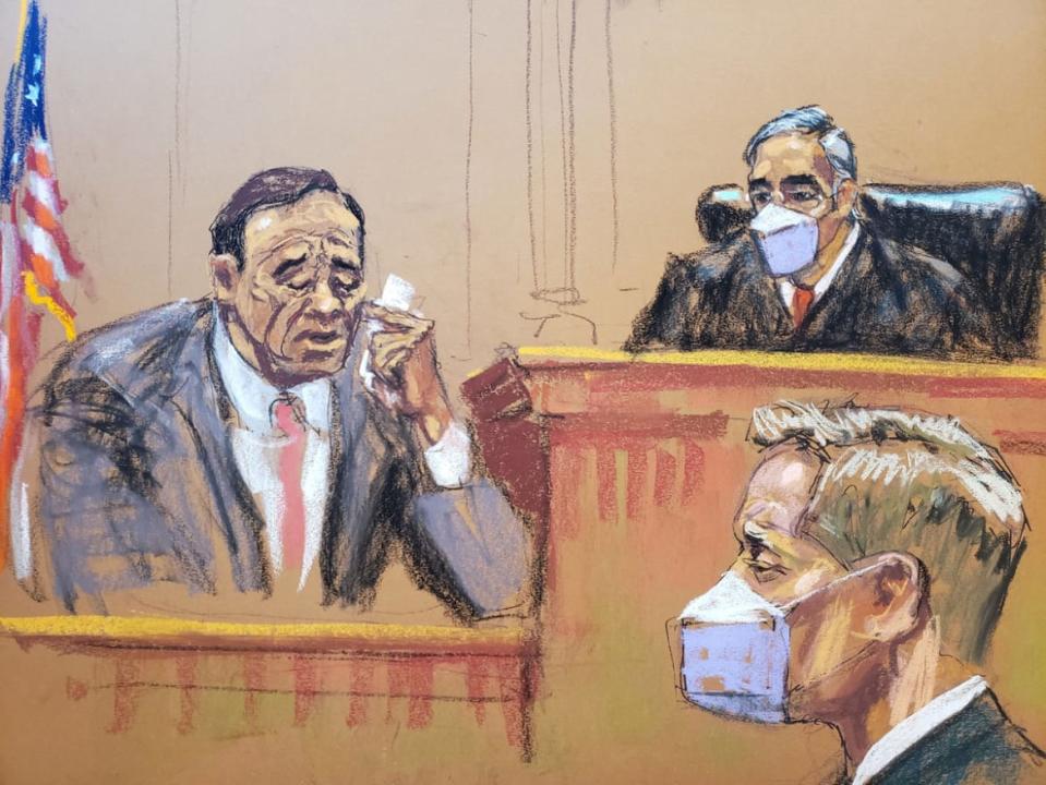 <div class="inline-image__title">PEOPLE-KEVIN SPACEY/</div> <div class="inline-image__caption"><p>Kevin Spacey is cross-examined during Anthony Rapp’s (R) civil sex abuse case against Spacey in this courtroom sketch from the trial in New York, U.S., Oct. 18, 2022, as U.S. District Judge Lewis Kaplan presides. </p></div> <div class="inline-image__credit">Jane Rosenberg/Reuters</div>