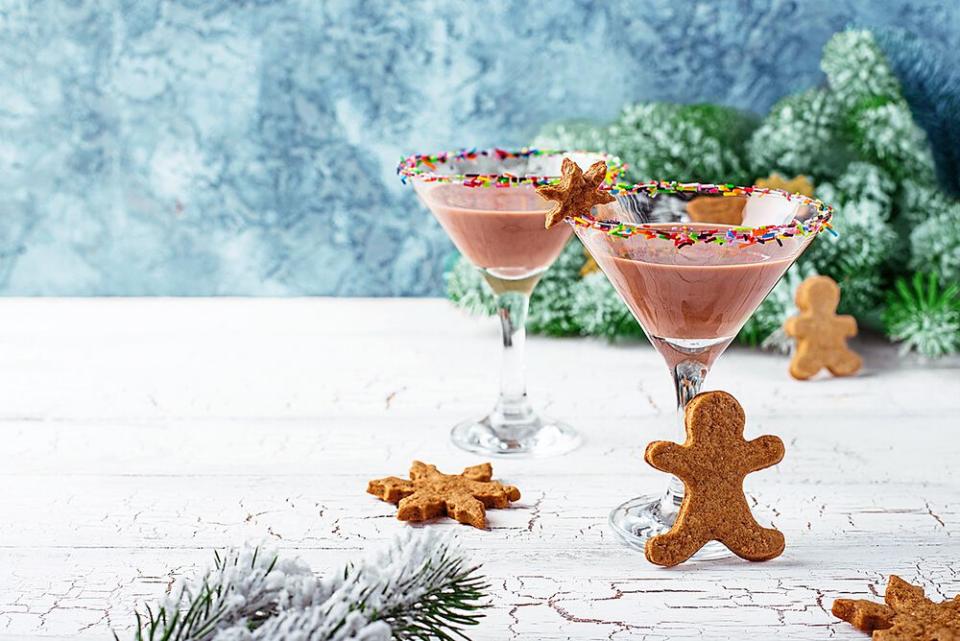 cookie martini with sprinkles rim. Christmas cocktail