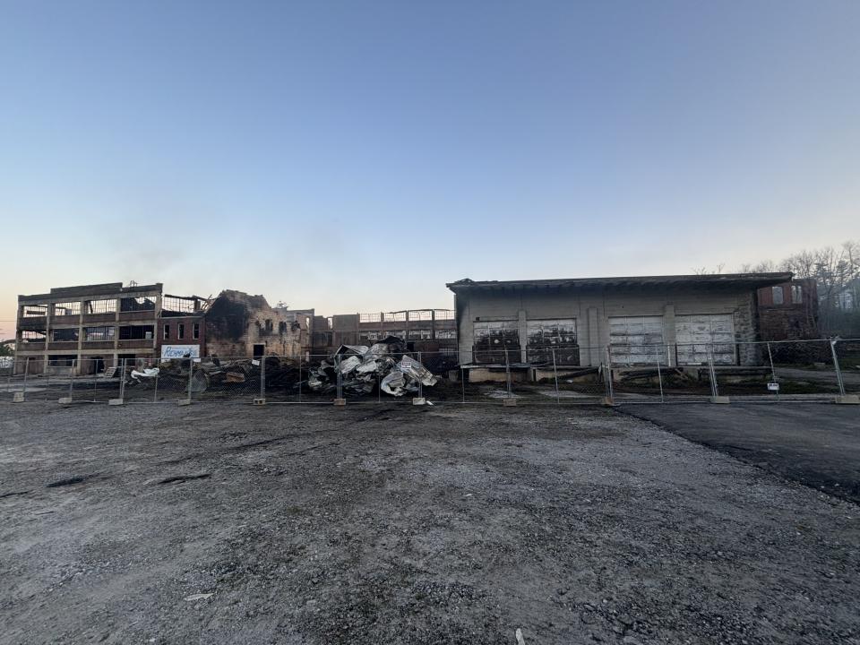 The old furniture factory in Stewartstown Borough was still smoldering on Monday morning, April 29, 2024, two days after the fire started.