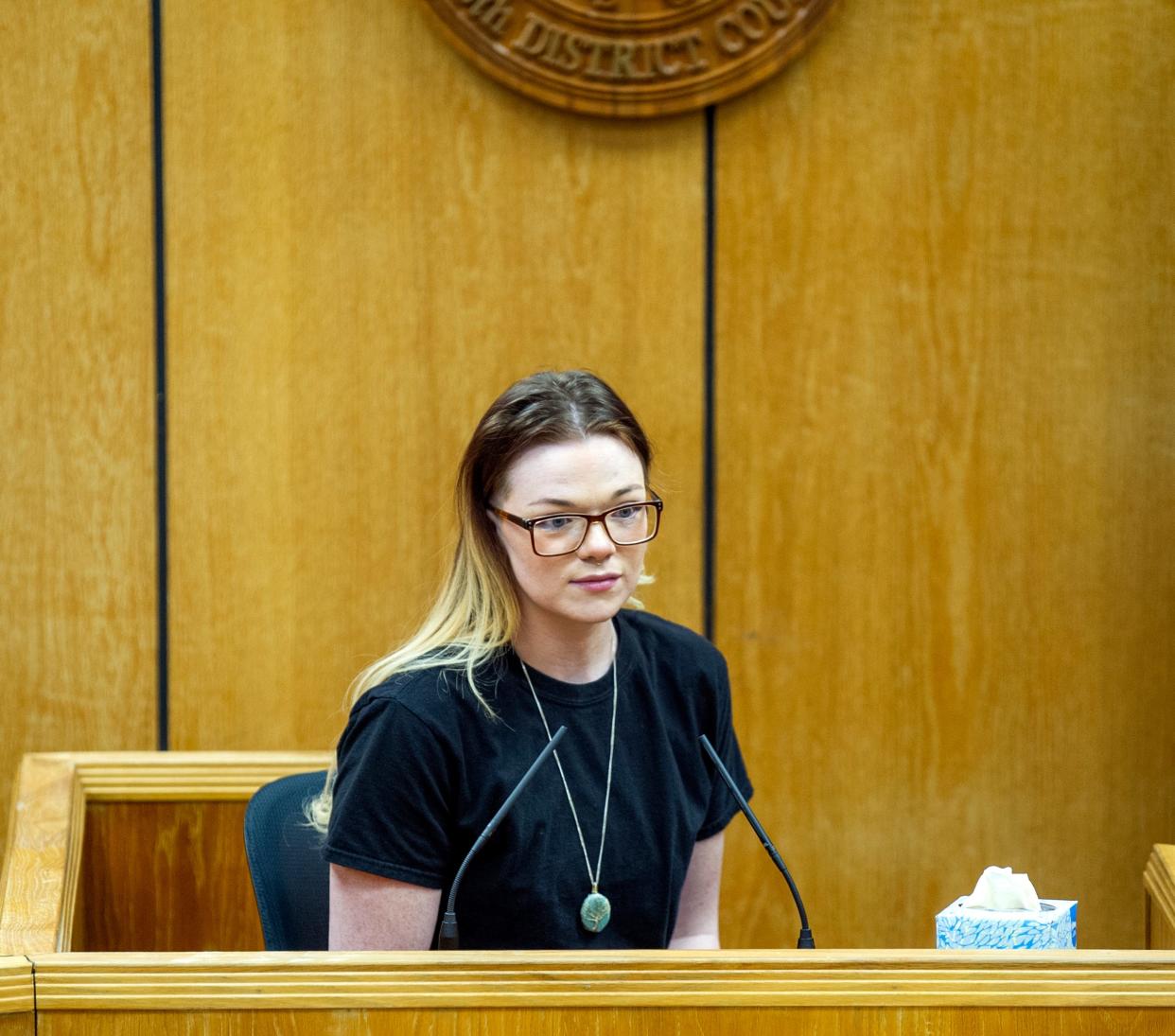 Whitney O’Brien testifies during the Justin Love murder trial Wednesday afternoon.