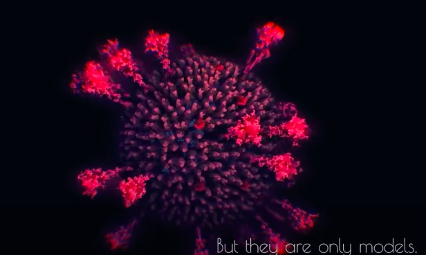 武漢肺炎(COVID-19) 病原體3D圖形狀為真實，為了更清楚判斷它的結構，顏色有二次加工才如此繽紛。（翻攝Lapse Media / Youtube）