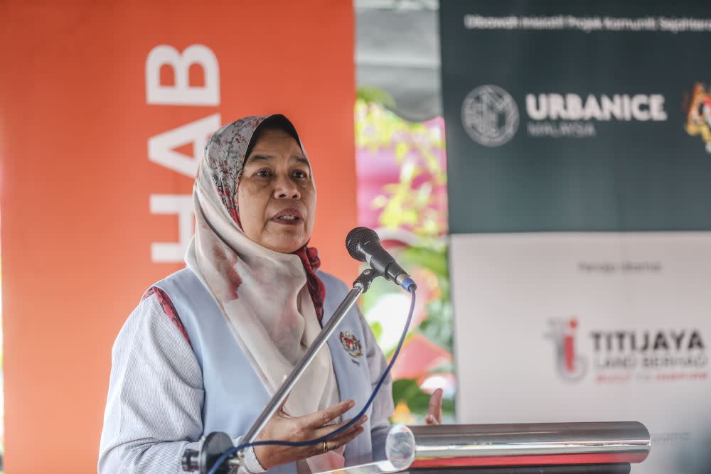 Housing and Local Government Minister Zuraida Kamaruddin speaks during the launch of Taman Dagang Community Hub in Ampang December 14, 2019. ― Picture by Firdaus Latif