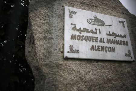 The plaque of the Al Mahabba mosque is seen in Alencon, France, November 25, 2015. REUTERS/Stephane Mahe