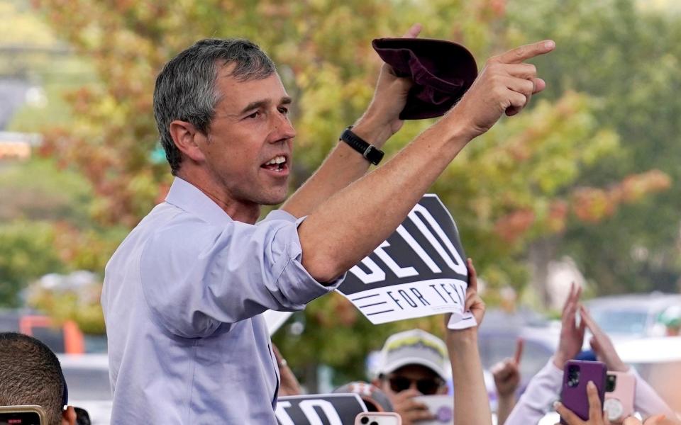 Beto O'Rourke, Texas Democratic gubernatorial candidate, addresses supporters at a campaign stop in Dallas,  - AP