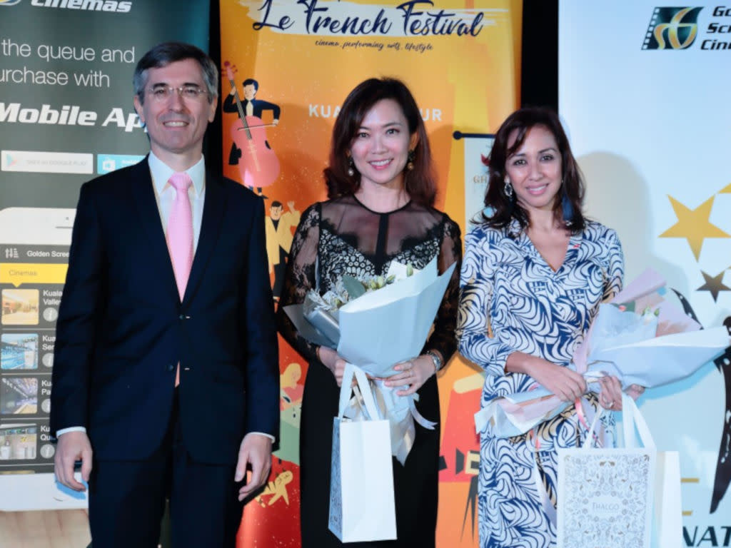 (L-R) H.E. Mr Frédéric Laplanche, Ambassador of France to Malaysia, Ms. Koh Mei Lee, Chief Executive Officer of Golden Screen Cinemas and Y.A.M. Tengku Zatashah Sultan Sharafuddin Idris Shah, President of Alliance Française Kuala Lumpur.