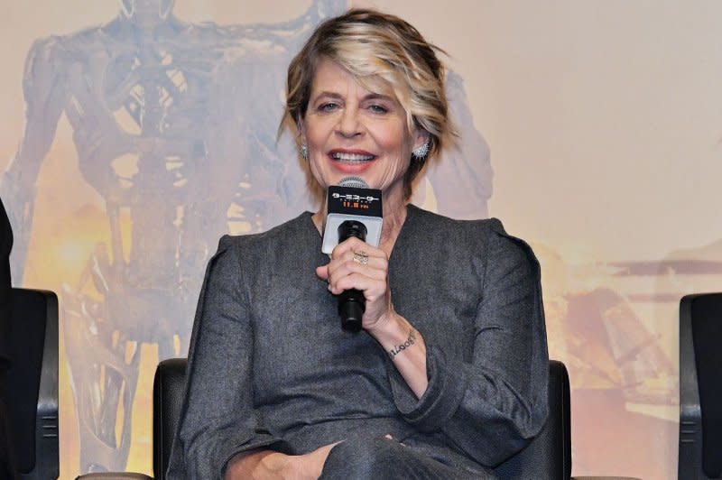 Linda Hamilton attends the press conference for the film "Terminator: Dark Fate" in Tokyo in 2019. File Photo by Mori Keizo/UPI